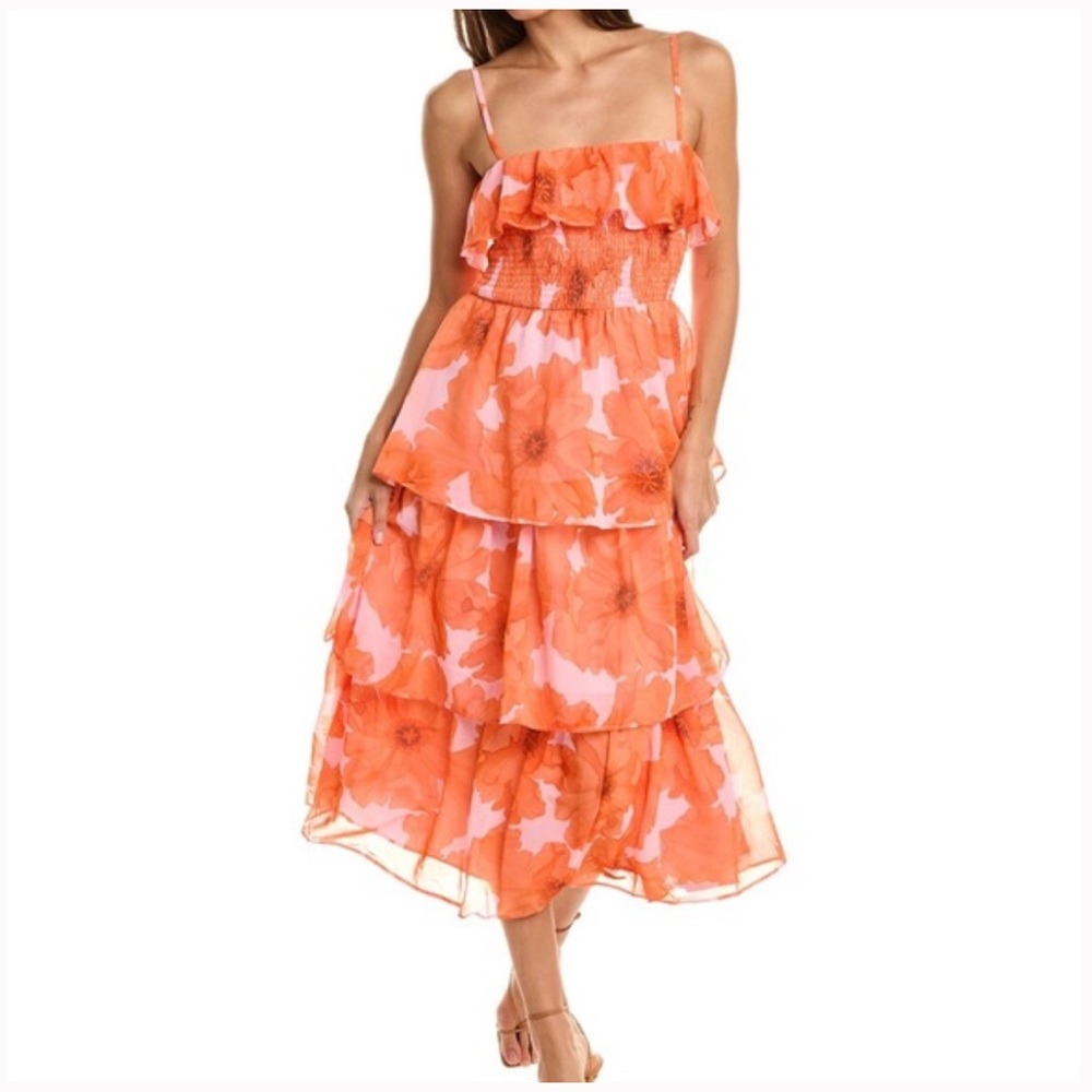 Hutch Pink/Orange Floral Ruffled Tiered Dress, XL, New with Tags